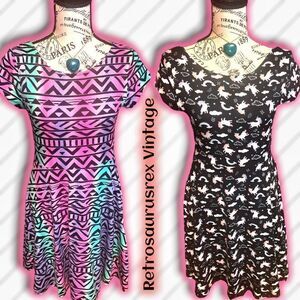 Emily West Reversible Retro Neon Unicorn Boho Skater Dress, Small